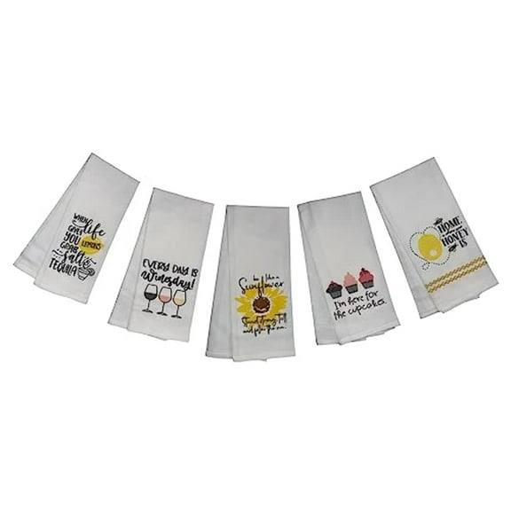 Set of 5, Flour Sack Saying Kitchen Towels Every Day is Wines Day! I’m Here for The Cupcakes, Home is Where Your Honey is, for Housewarming, Wedding, Baby Shower, Size: 16 X 28 Inch.