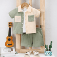 thumbnail image 2 of PatPat Ensemble 3 Pcs pour Tout-Petit Garçon, Chemise Texturée à Col à Revers et T-Shirt Uni et Short, 2 of 7