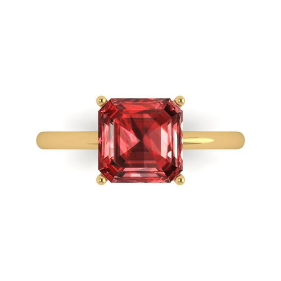 2.5 ctw Solitaire Anniversary Ring for Women | Asscher Cut Natural Garnet | Hyperallergenic Solid 14K Yellow Gold