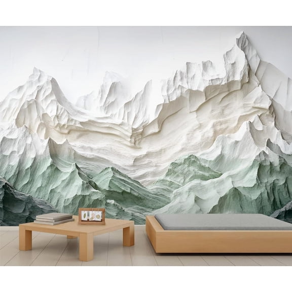 Relief Mountain Wall Mural, Stereo Landscape Painting Wallpaper, Nordic Modern Abstract Art Large Poster Wall Sticker For Bedroom Living Room Office 98.4"W x 68.9"H (Not Peel and Stick)