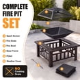 thumbnail image 4 of Lacoo 32" Patio Square Fire Pit Table for Patio Backyard BBQ, Ice Storage with Mesh Lid, Poker and Cover, Brown, 4 of 7