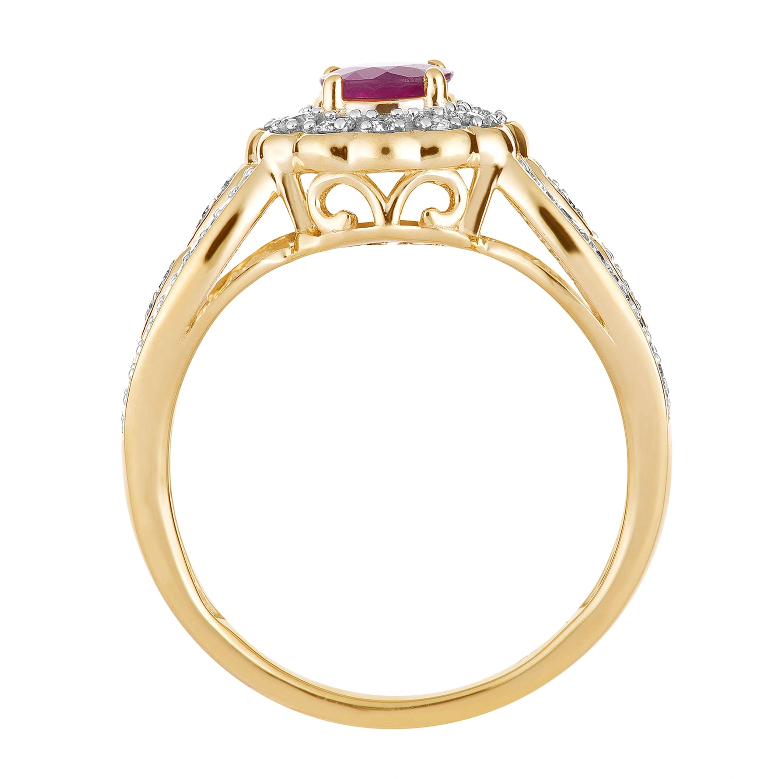 10k Gold Ruby & 1/3 Carat T.W. Diamond Tiered Flower Ring