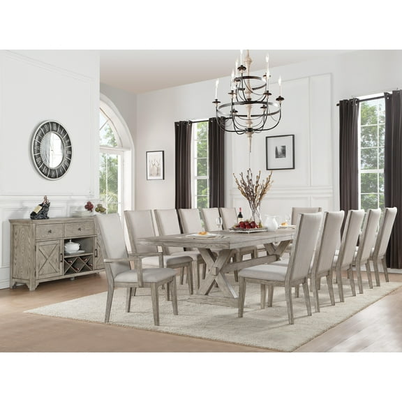 Acme Furniture Rocky Dining Table, Gray Oak. (Chairs Separately) Indoor 44"W x 82" - 118"L (Includes 2 x 18" Leaves)