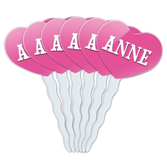 Anne Heart Love Cupcake Picks Toppers - Set of 6