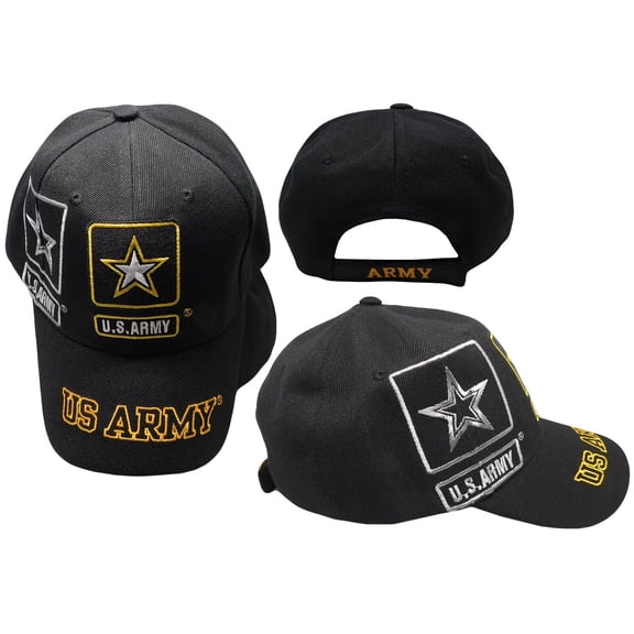 U.S. Army Star Gold Letters On Bill Shadow Black Embroidered Cap CAP601V Hat