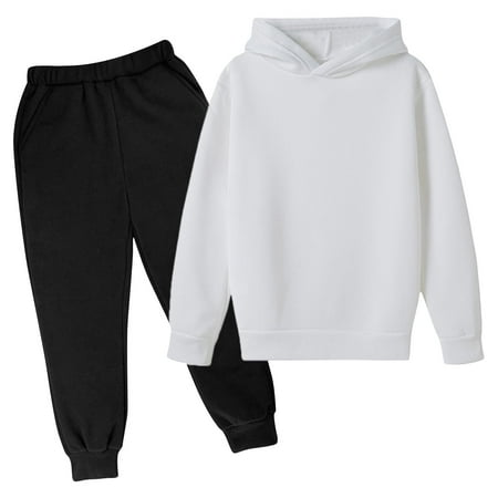 

Maplenight Fashion Girls And Boys Casual Long Solid Color Sleeve Tops Long Sleeve Hooded Set