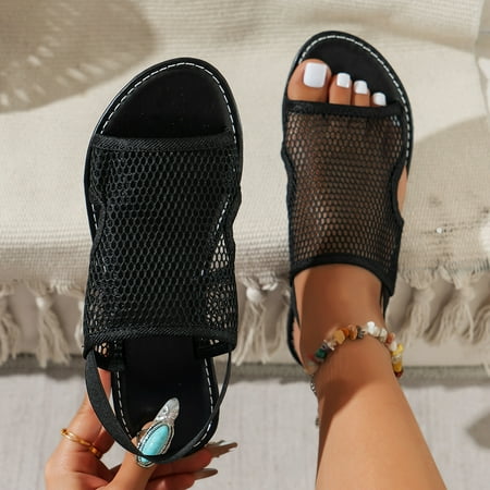 

XWQYRG Women s Casual Open Toe Slip On Mesh Toe Loop Slides Summer Shoes Comfy Outside Beach Slides