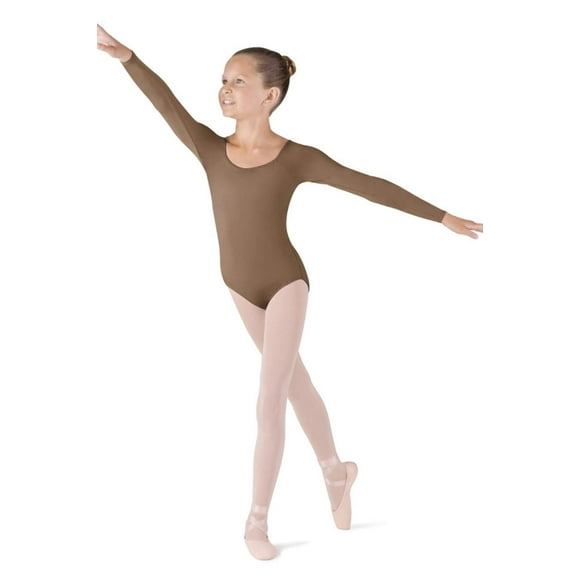 Bloch Dance Girls Meglio Microlux Long Sleeve Leotard, Almond, Size 4-6