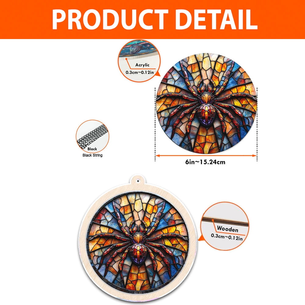 Jumping Spider Stained Glass Suncatcher Ornament – Text Christmas 2025 Tree Decoration Gift for Family, Friends, Man & Woman