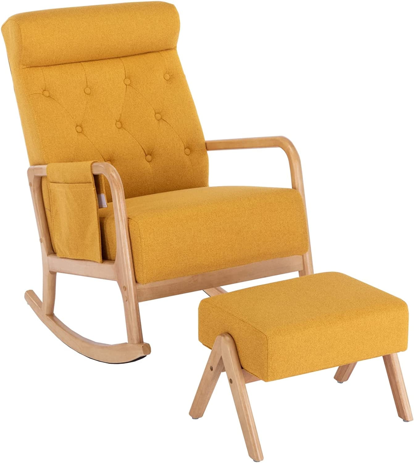 UPYOOE Nursery Rocking Chair MidCentury Modern Chair with Ottoman Leather Arm Chair High Back