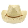 thumbnail image 3 of BAODANN Women Men Summer Western Cowboy Hat Shapeable Straw Hat Hollowed Out Sun Hat Ponytail Hat Big Hats for Women Cowboy Hats Women Cute Beach Hats for Women Beach Women Beach Wear for Women 2022, 3 of 3