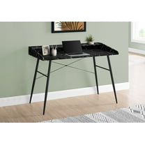 Monarch Specialties Computer Desk, Small Hutch, 2 Storage Cubbies, 1 Shelf, 48"L, Black Marble-Look