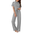 thumbnail image 5 of Dazajoo Womens Two Piece Track Suit Crew Neck Short Sleeve Tops Matching Drawstring Waist Wide Leg Pants with Pockets Casual Outdoor Lounge Sets,Gray,XL, 5 of 7