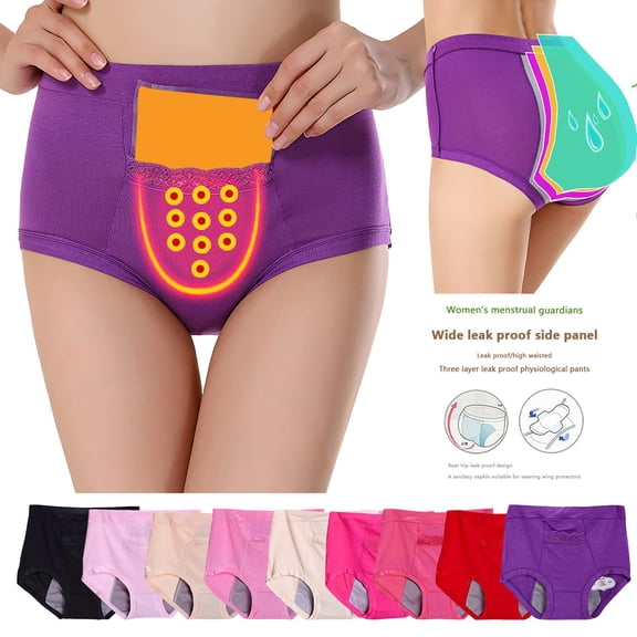 Siminsem Women’s Menstrual Period Panties High Waist with Pocket Sanitary Pad Holder Leakproof Heavy Flow Underwear Anti Side Leakage Postpartum Cotton Briefs Multipack S-XXL, Khaki,L