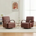 thumbnail image 3 of Newest 360° Swivel Accent Chair with Solid Wood Armrests, Channel Tufted PU Lounge Chair & Sinuous Spring, Brown, 3 of 10