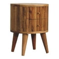 thumbnail image 3 of JERFIT Solid Wood Nightstand with 2 Drawers, Scandinavian Stripe Design Bedside Table, Mango Wood Bedroom Furniture in Brown Oak Finish, 3 of 10