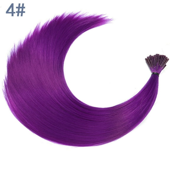 XmhyTop 100 Strands 20-Inch I-Tip Fusion Hair Extensions Kit with 100 Micro Beads, Hook Needles & Plier, Long Straight Hairpieces Hair Accessories, Dark Purple