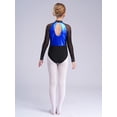 thumbnail image 4 of YiZYiF Kids Girls Long Sleeve Metallic Shiny Ballet Dance Leotard Gymnastics Figure Skating Bodysuit Blue 14, 4 of 7