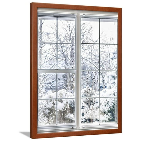 Home Vinyl Insulated Windows with Winter View of Snowy Trees and Plants Framed Print Wall Art By (Best Way To Insulate Windows For Winter)