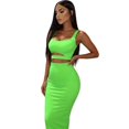 thumbnail image 2 of Women's Solid Sexy Spaghetti Strap 2‑Piece Dress Set Hollow‑Out Waist Ruched Bodycon Pencil Long Skirt Outfit for Party Gathering, 2 of 7
