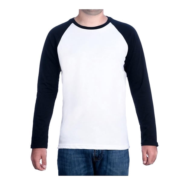 Playera Simply Basic para Hombre, Mediana Blanco con Negro Manga Larga Talla M