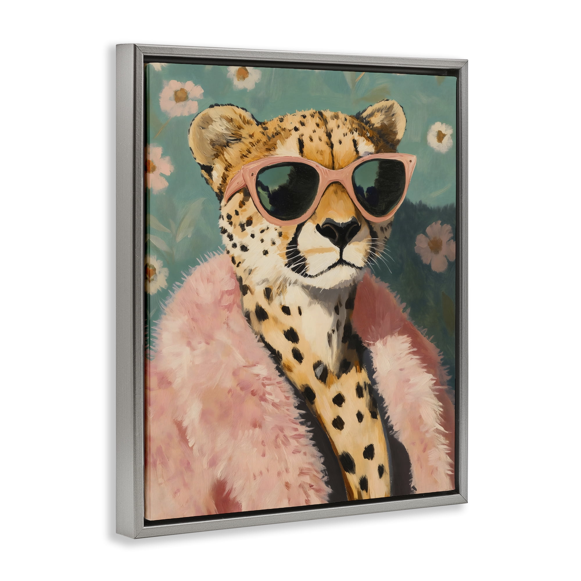 Stupell Industries Glam Cheetah in Pink Fur Gray Framed Floater Canvas Wall Art, design by The Prints Vibe