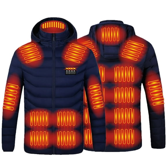 Meichang Heated Jackets for Men Women Casual Long Sleeve Stand Collar Smart Heating Jackets with Hood USB Charging Heated Coats for Winter Outdoor Skiing