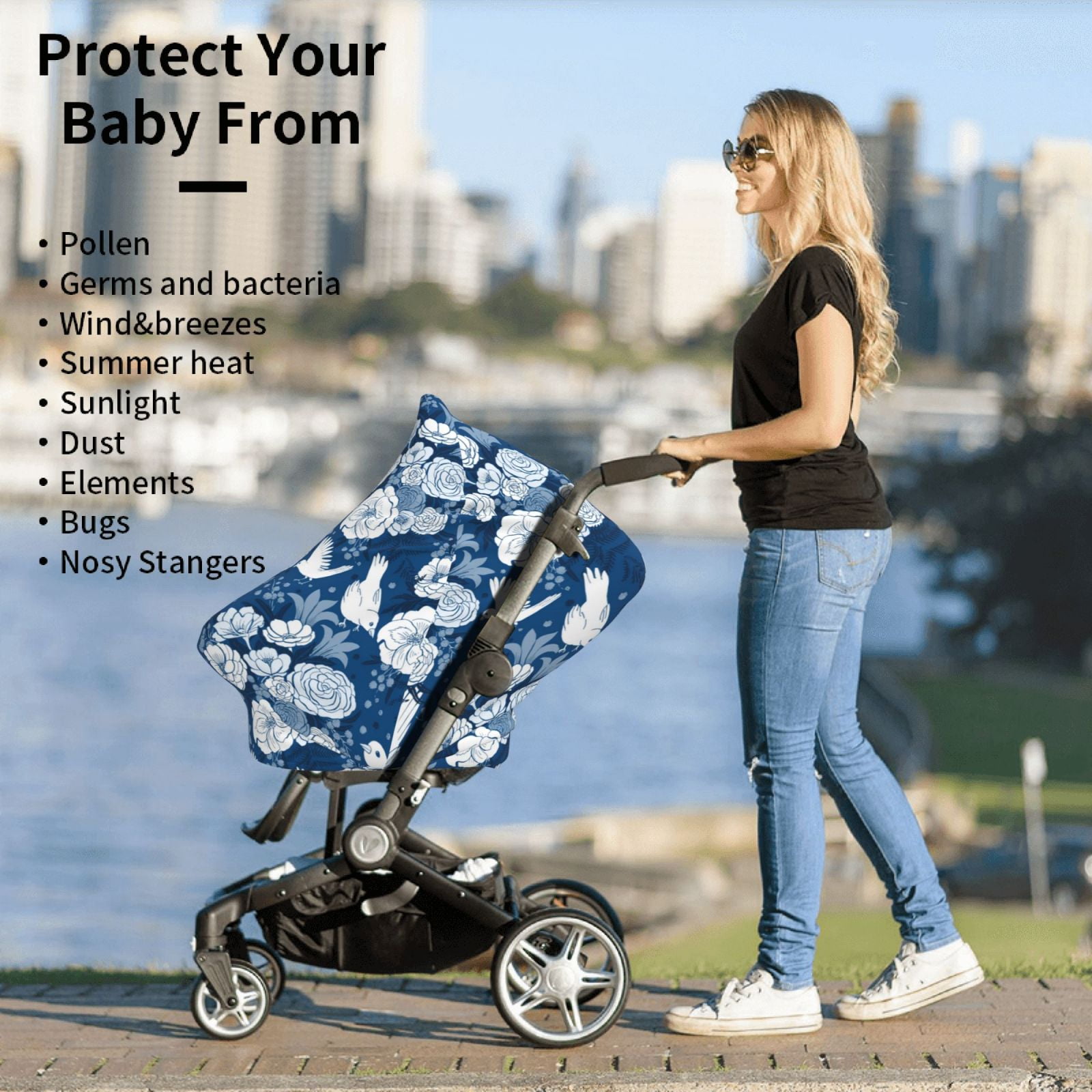 Fotbe Rose Flowers Pattern Car Seat Covers for Babies, Nursing Breastfeeding Cover Infant Carseat Canopy, Soft Stretchy Carrier Cover