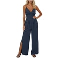 thumbnail image 3 of Cutuoiiu Casual Women Solid V Neck Spaghetti Strap Jumpsuit with Side Slit Wide Leg Long Pants for Daily Wear Gifts, 3 of 6