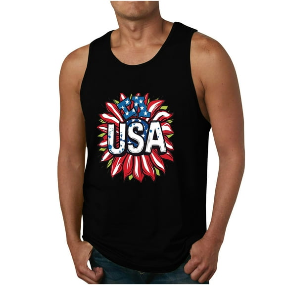 WAENQINLA Big and Tall Tank Tops for Men American Flag Funny Print Graphic Tees Summer Casual Sleeveless Shirts M-6XL