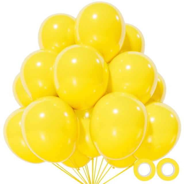 Globos KUULBELA de látex amarillo, 12 pulgadas, 110 unidades con 2 cintas