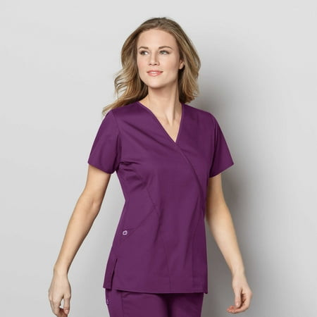 

wonderwink women s wonderwork mock wrap scrub top eggplant 5x-large