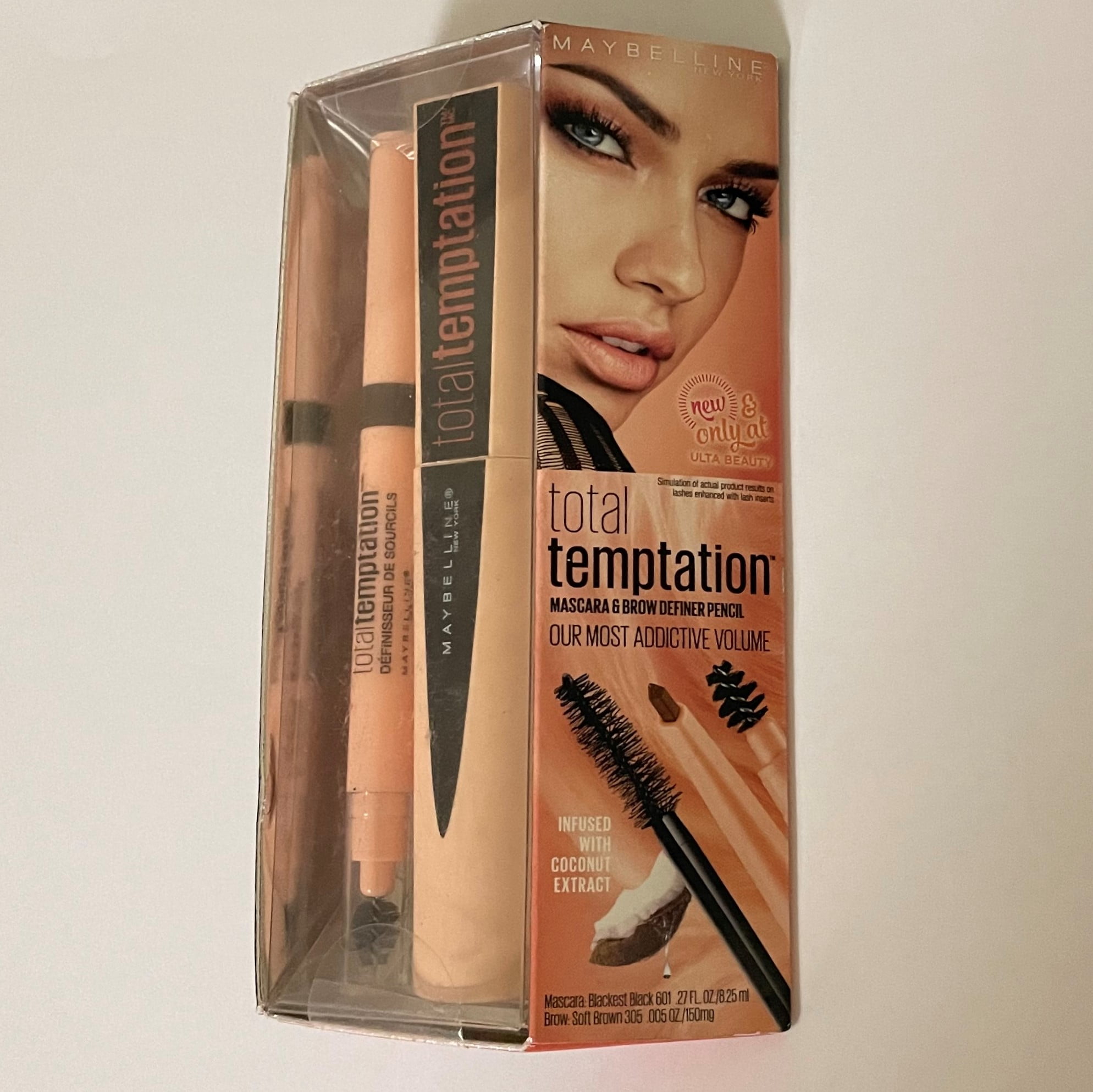 Maybelline Total Temptation Mascara & Brow Definer Pencil Set, Blackest Black/Soft Brown