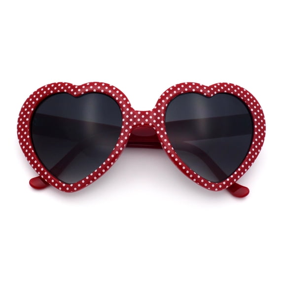 SA106 Polka Dot Print Plastic Heart Shape Cute Womens Sunglasses / Red