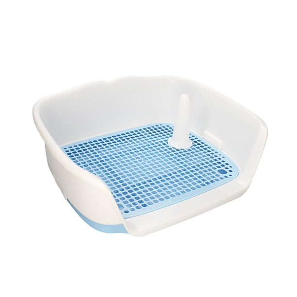 Bandeja de entrenamiento para cachorros con laterales altos y reposapiés desmontable para perros. azul