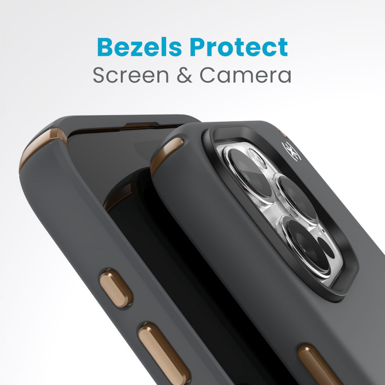 Speck iPhone 15 Pro Max Case-Presidio2 Pro-ClickLock-MagSafe-6.7 Inch Phone Case-Charcoal Grey/Cool Bronze/White