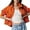 Orange, variant on Women Denim Jacket, Long Sleeve Turn-down Collar Button Closure Solid Fall Jacket Streetwear with Pockets