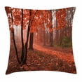 thumbnail image 1 of Fall Decorations Throw Pillow Cushion Cover, Misty Forest with Leaves from Deciduous Trees Warm to Cold Featured Image, Decorative Square Accent Pillow Case, 16 X 16 Inches, Red Brown, by Ambesonne, 1 of 2