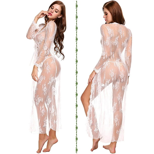 Lingerie for Women Sexy Long Lace Dress Sheer Gown See Through Kimono Robe  XL