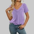 thumbnail image 2 of MIXUE Boho Tops For Women Summer Solid Color V Neck Short Sleeve Casual Tshirts Streetwear,Purple,S, 2 of 8