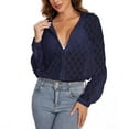 thumbnail image 6 of NeedBo Women's Button Down Long Sleeve V Neck Mesh Shirt See Through Sheer Blouse Tops, Navy M, 6 of 7
