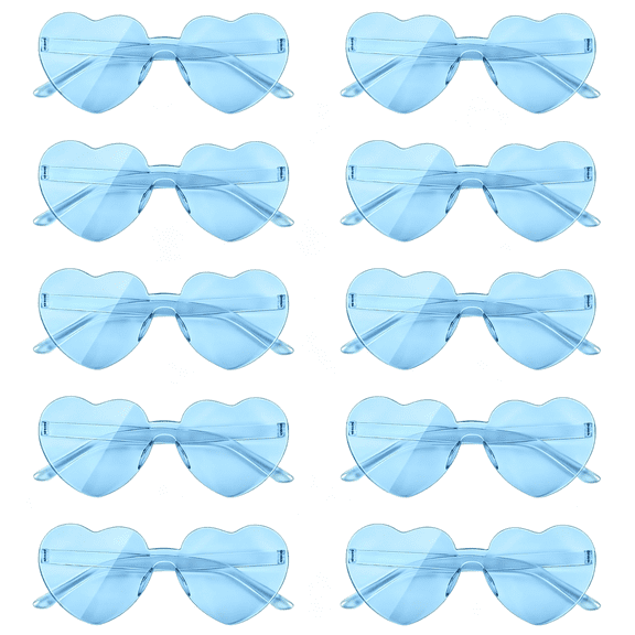 HBMYN 10 Pairs Heart Sunglasses Women Rimless Heart Shaped Sunglasses Candy Color Glasses for Costumes Cosplay (Light Blue) Rimless Heart Shaped Heart Sunglasses