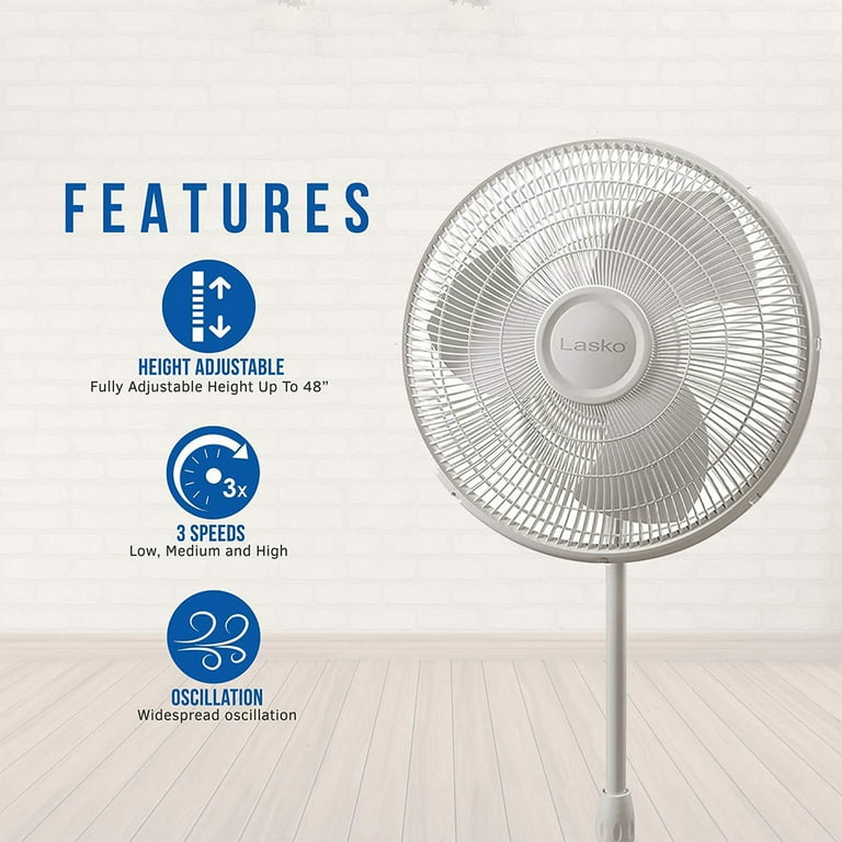 Lasko 16 Oscillating 3-Speed Pedestal Fan, 2520, White - Walmart.com
