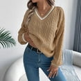 thumbnail image 4 of Busydd Womens Sweaters Fall V Neck Sweaters for Women Fashion Knit Cable Pullover Sweaters for Women, 4 of 8