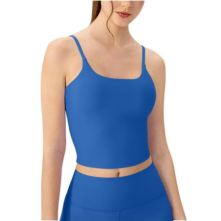 RYDCOT Cami Tank Tops for Women Built in Padded Bra Longline Sports Bra Cropped Tank Tops for Women Workout Fitness Camisole Crop Top Yoga Top s Blue