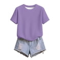 thumbnail image 4 of NinXxx Women's Knit Short Sleeve Crewneck Yarn Textured Everyday Tee Light Purple M, 4 of 5