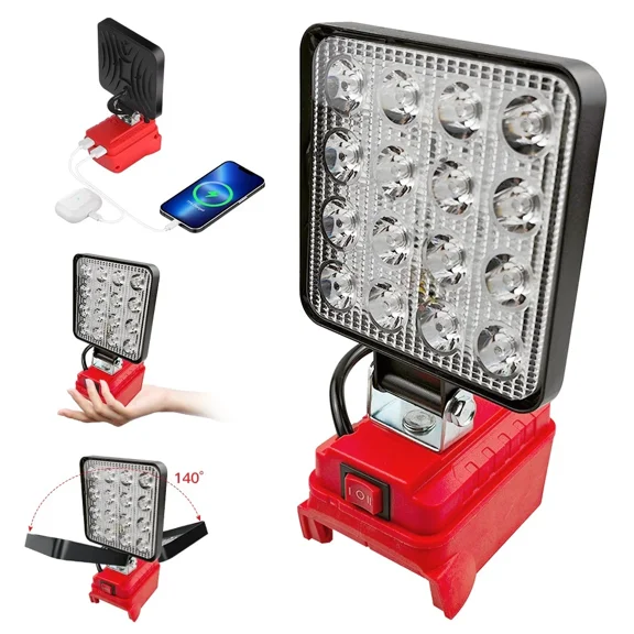 Wireless LED Work Light for Milwaukee 18V Battery w/USB Cordless Outdoor