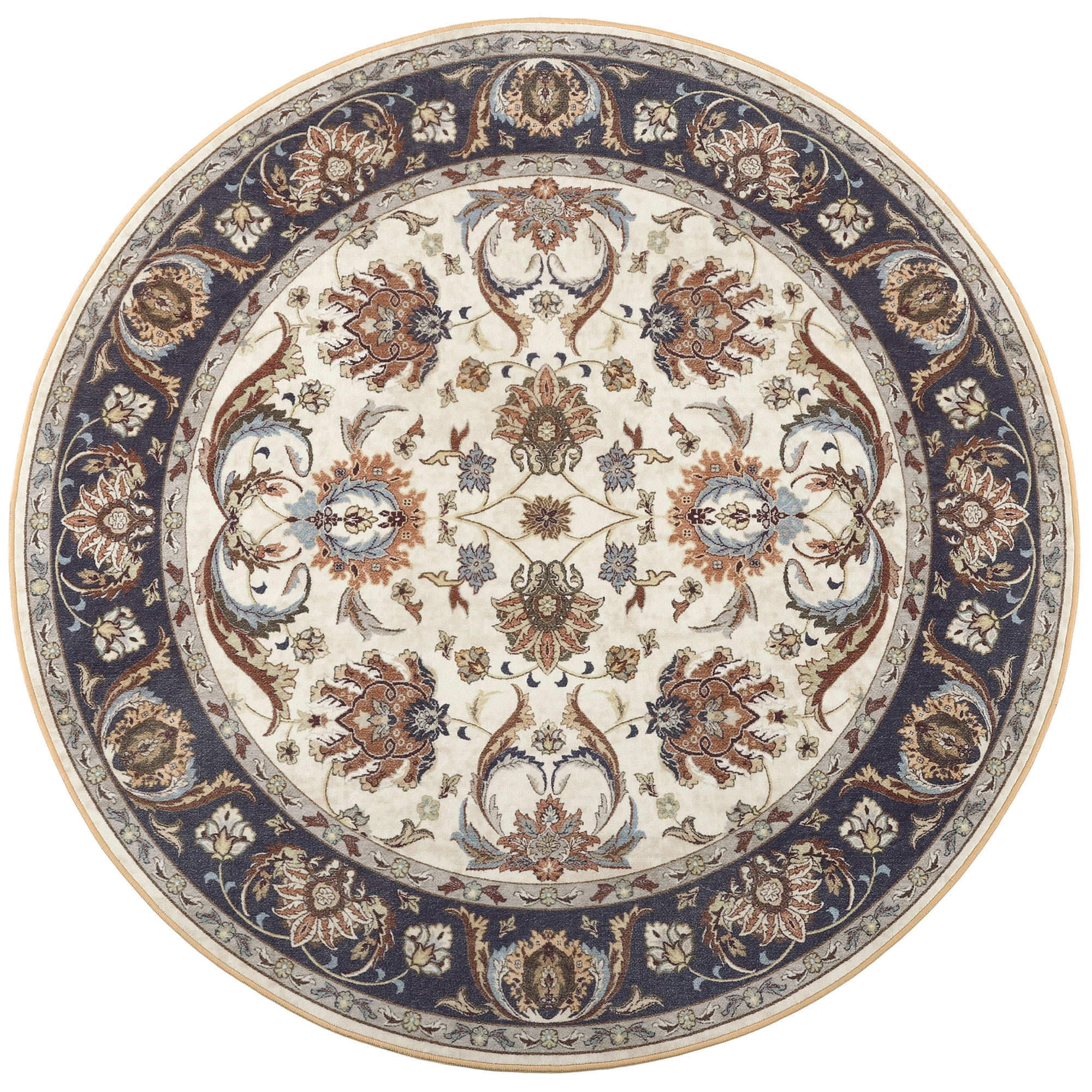 Noahas 5 ft Round Rugs for Living Room Bedroom Rug Circle Area Rug for Dining Room Table Throw Neutral Vintage Circular Rugs Washable Soft Comfortable Blue & White