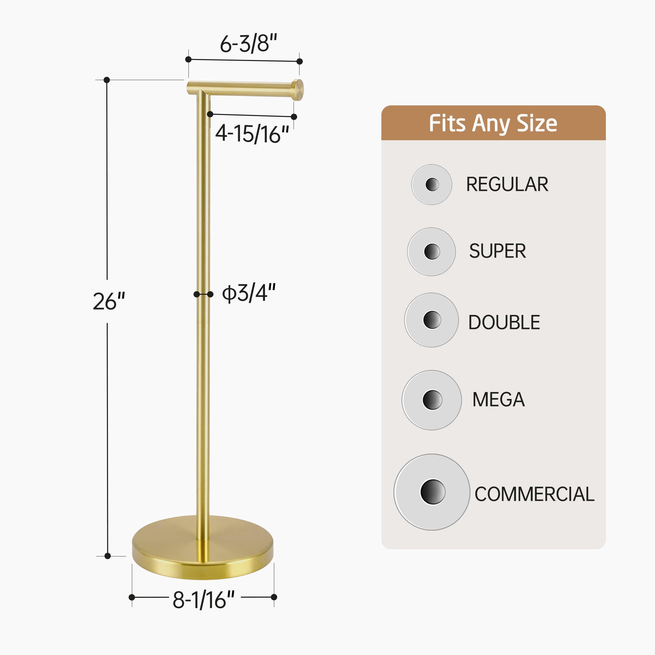 KES Gold Toilet Paper Holder Stand 26" H (Taller Version), Free Standing Toilet Paper Roll Holder with Weighted Base for Bathroom SUS304 Stainless Steel Brushed Gold, WMTPH005S66BZ
