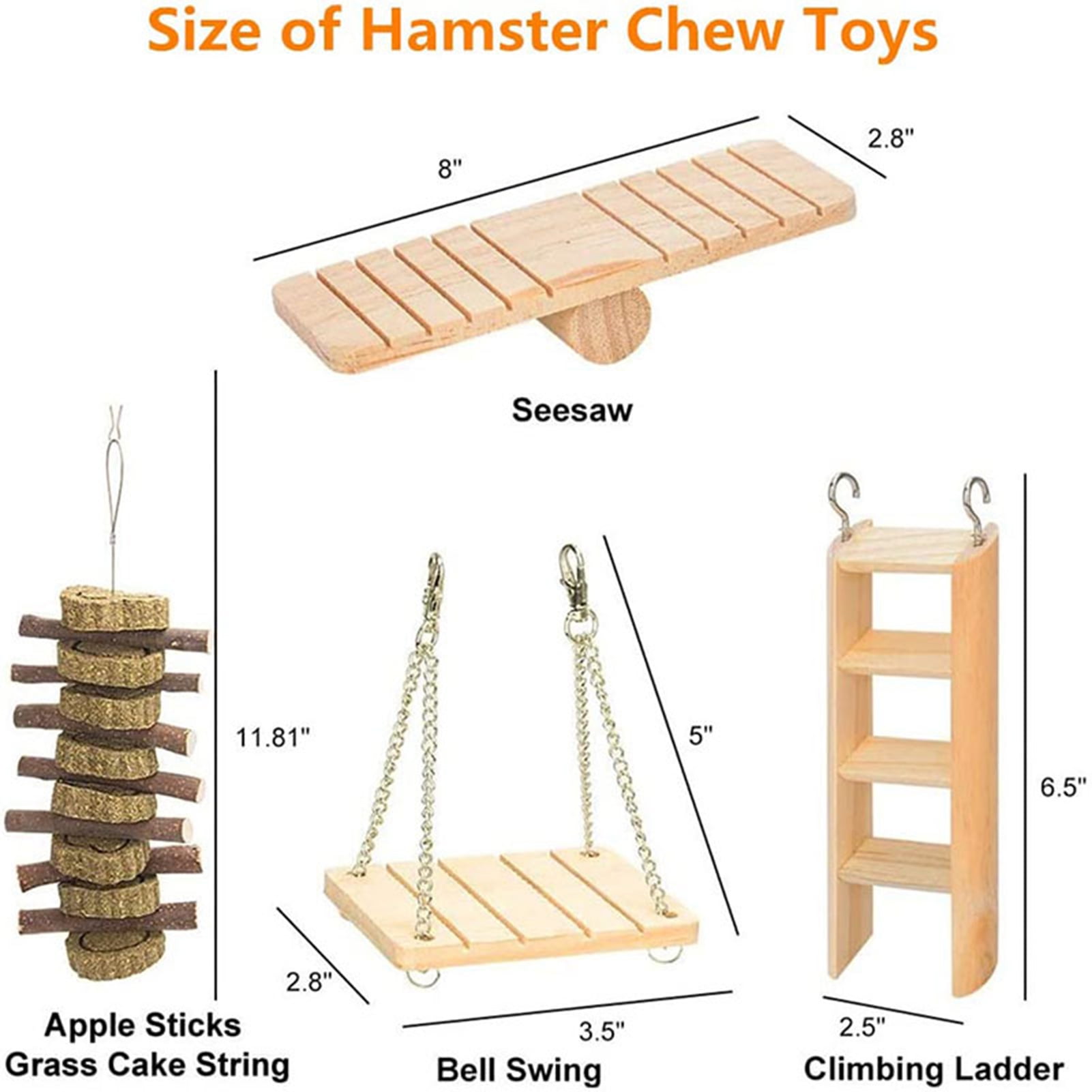 DOPI 10Pcs/Set Hamster Swing Toys Teeth Grinding Natural Wood Molar Toys Bunny Hamster Chewing Toy Pet Toys